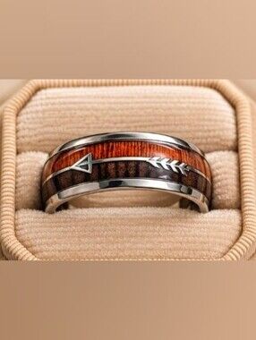 Polished Dual Koa Wood 8mm Arrow Ring Size 10, 11, & 12